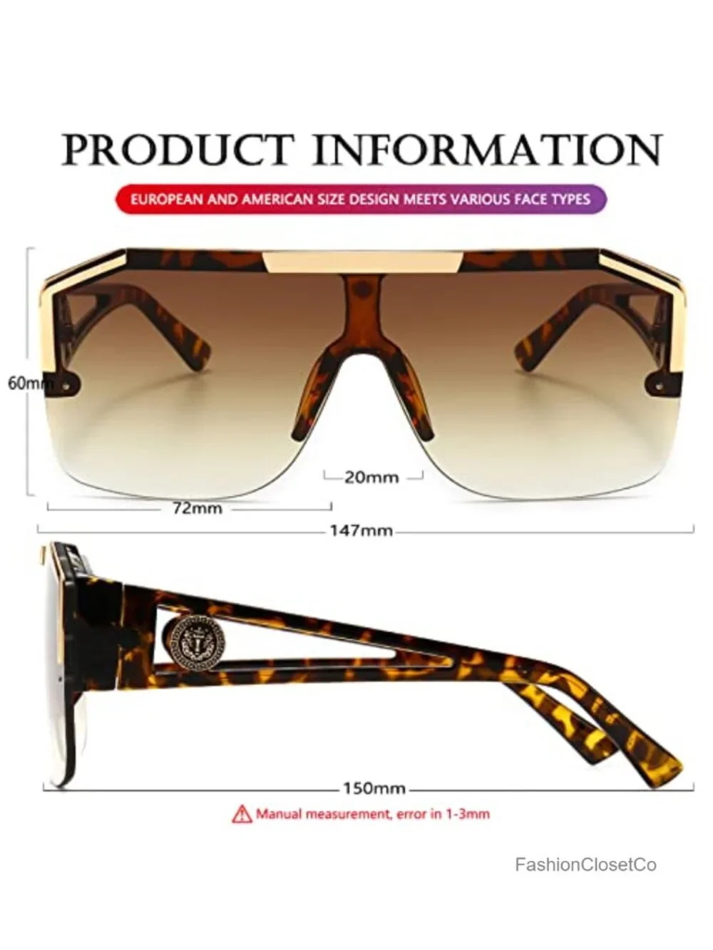 Oversized Square Shield Sunglasses One Lens Retro Shades Unisex
